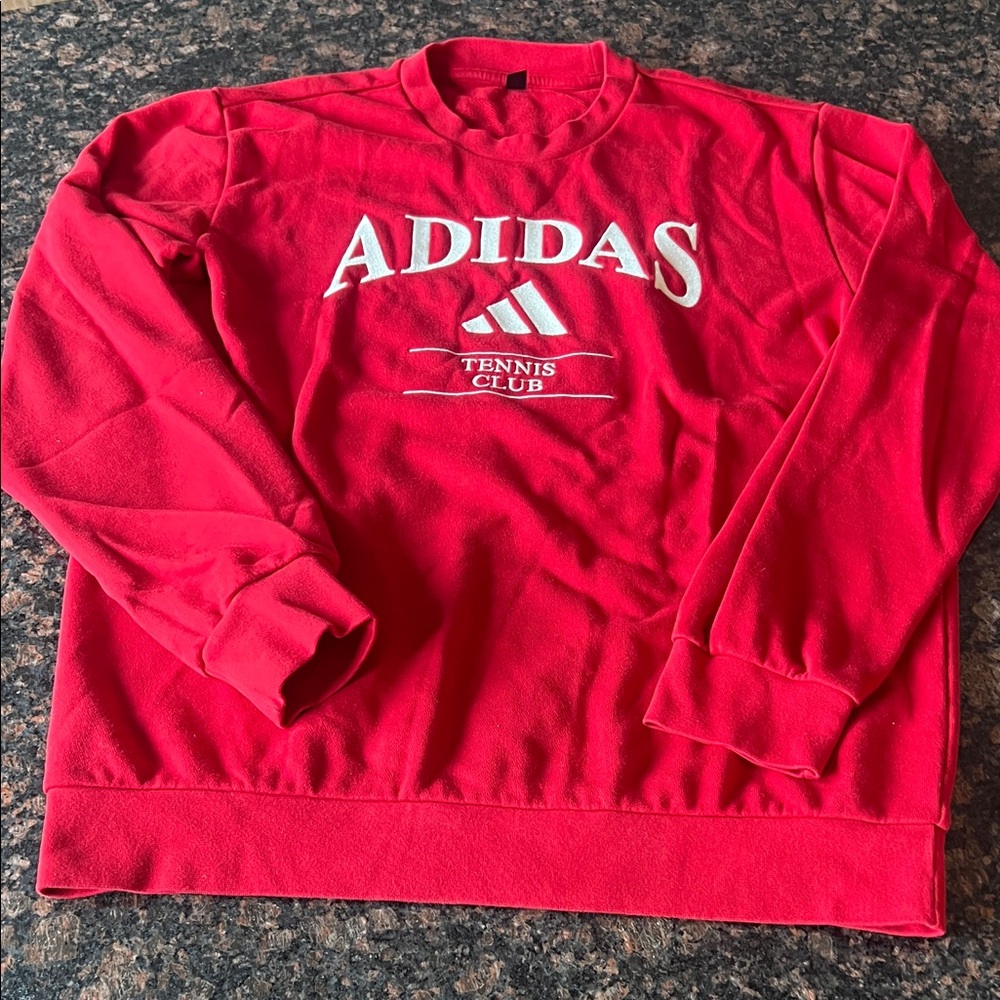 adidas Red Crewneck Sweatshirt with White Logo - Men medium Tennis